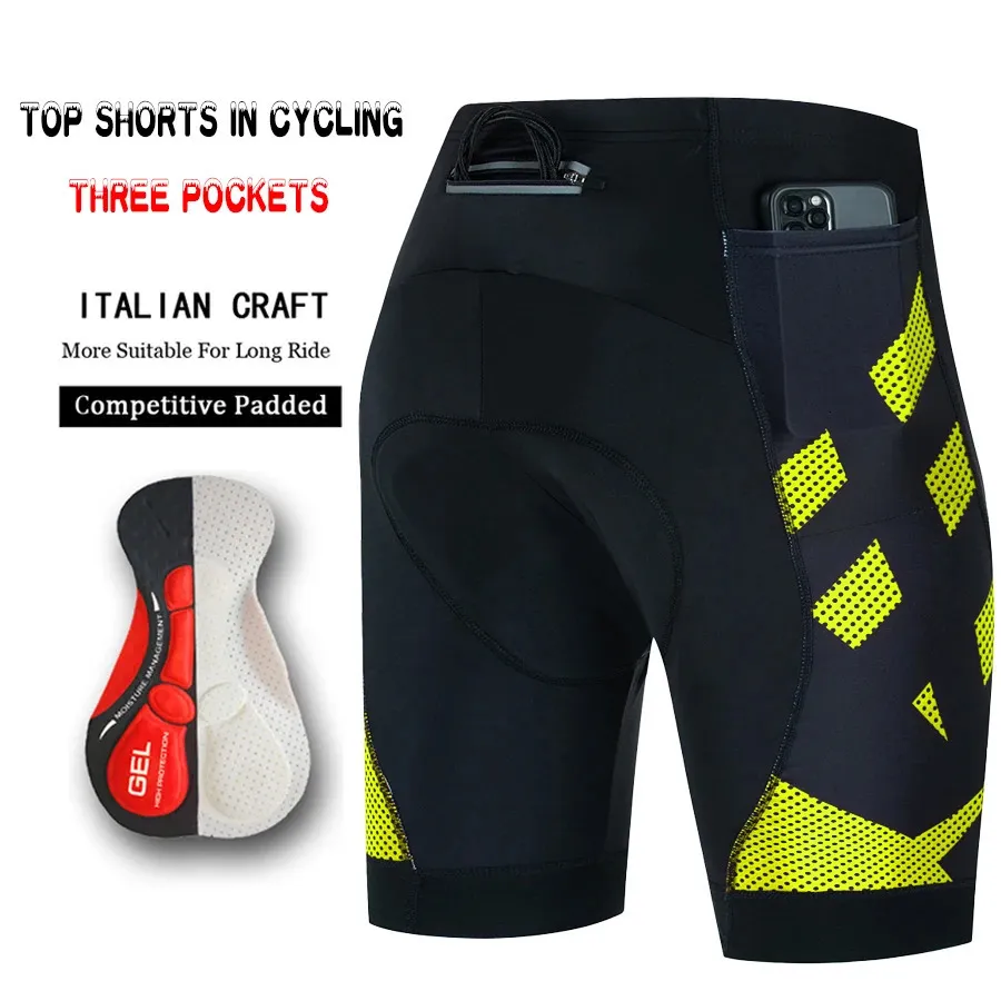 Pantaloni da ciclismo uomo 3 tasche Pantaloni corti da uomo con bretelle in gel Attrezzatura Lycra Estate Culotte Maillot Bavaglini Bici da strada Sport Montagna 240325