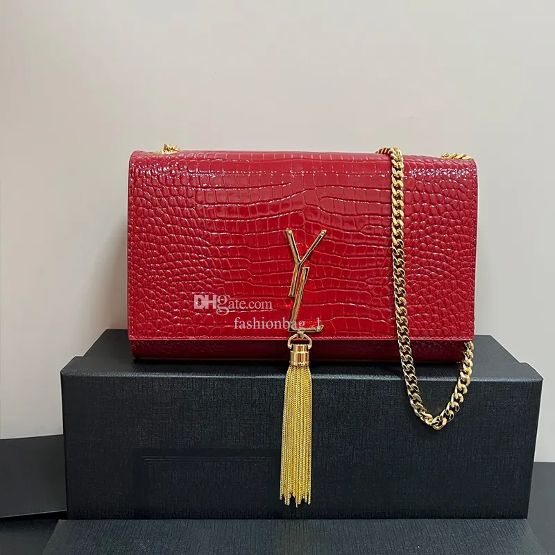 Üst timsah cilt küçük püskül tasarımcı çanta zinciri crossbody çanta çanta gerçek deri moda kadın lüks omuz çantası cüzdan omuz cüzdanı