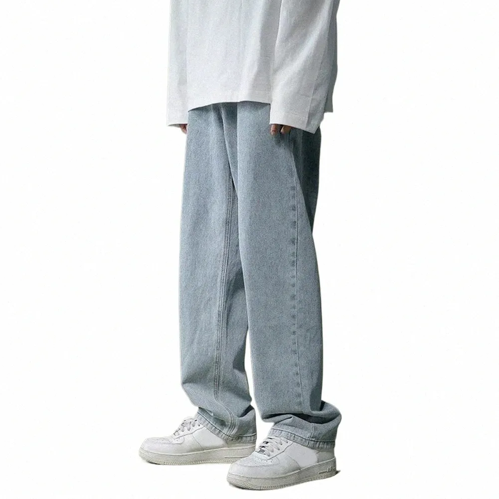 Comfy Fi Daily Holiday Men Calças Calças Estudante Verão Wide-leg Baggy Jeans Casual Cott Blend Elastic S60x #