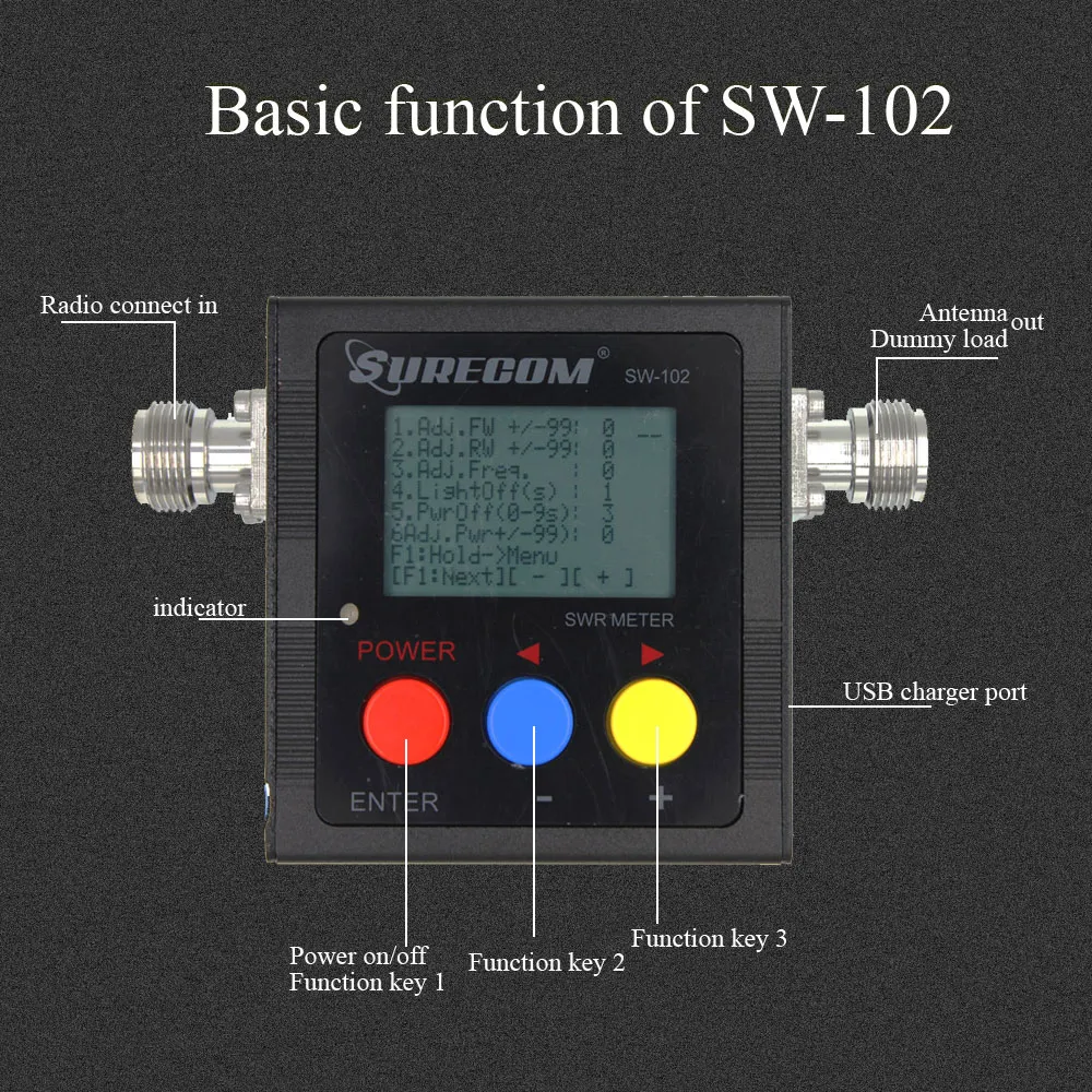 SW-102 Цифровой антенна Power SWR Meter VSWR 1.00-19.9 VHF/UHF 125-525 МГц для двусторонней радиоприемника Walkie Talkie Wholesale