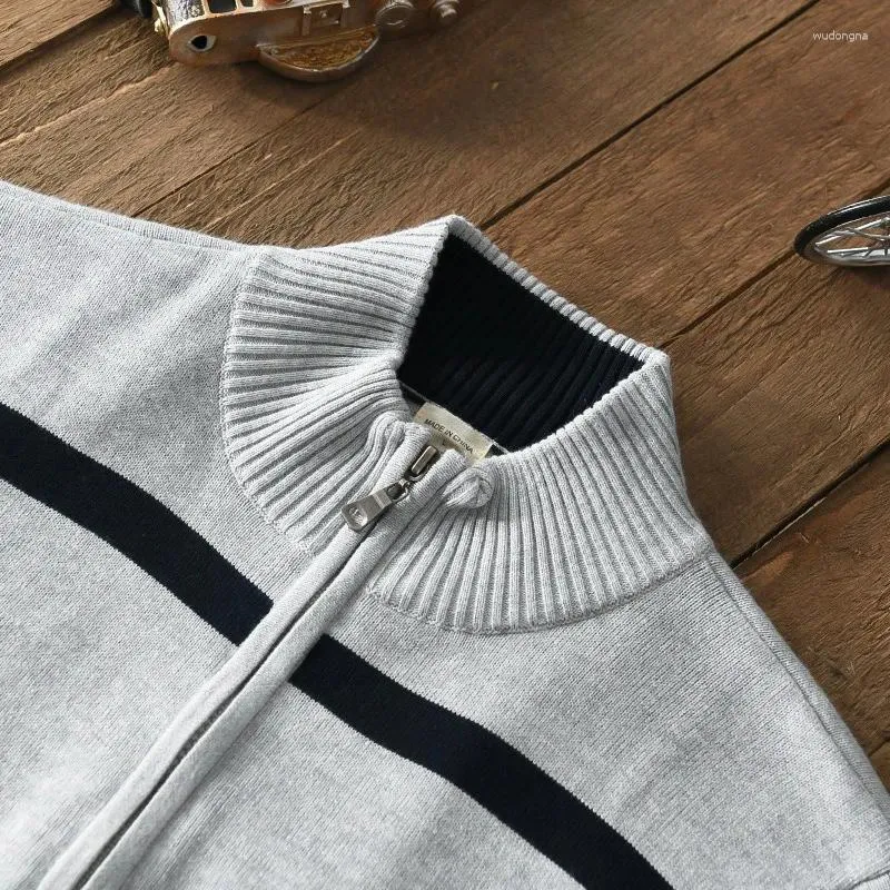 Men's Sweaters Cotton Clothing High Quality Basic Casual Zipper Stripe Sweater Jacket Spring Fashion Loose Knit Open Tops