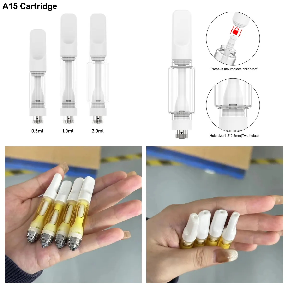 Vollständige Vollkeramik-Spulenkartusche, 510-Gewinde, Batteriewagen, Dab-Delta-Öl-Vape-Zerstäuber, 0,5 ml, 1 ml, 2 ml, Verdampferwachs, dicke Ölkartusche, Vaper-Stift, 0,5 g, 1 g, weiße Vape-Kartusche