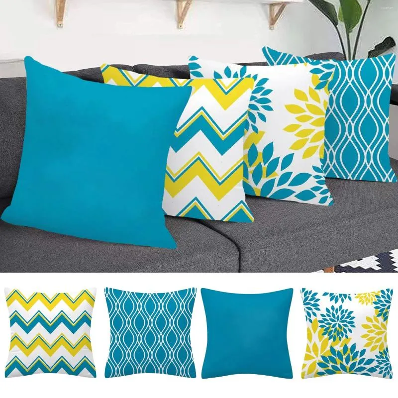 Cuscino Cuscini decorativi occidentali Moderna figura geometrica Copridivano in lino semplice divano blu