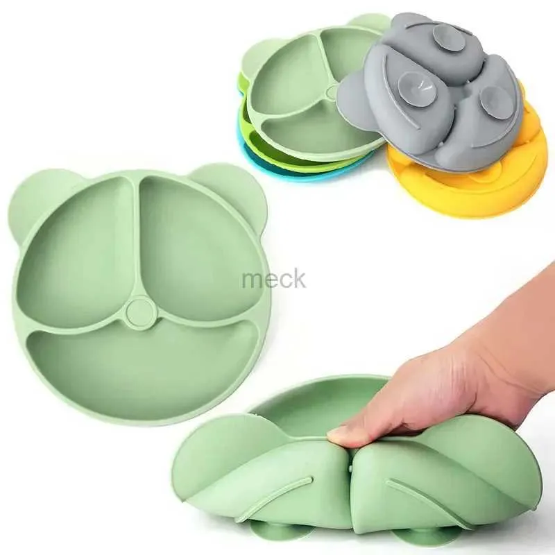 Tasses Vaisselle Ustensiles Vaisselle pour enfants Bébé Silicone Sucker Bol Bébé Ours Visage Assiette Vaisselle Ensemble Sourire Visage Bébé Vaisselle Ensemble Rétro Enfants Assiette 240329