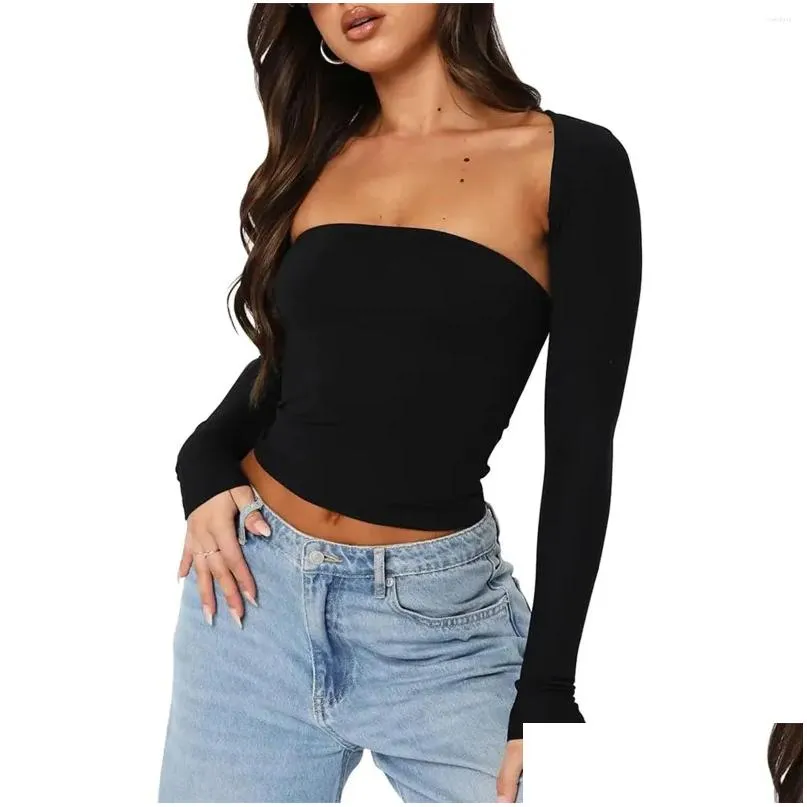 Damestanktopjes Camis Slim Fit Y2K crop tops en lange mouwen Bolero 2-delig Uitsparing Strapless Effen kleur Tube Street chic Drop Delivery App Dhieq