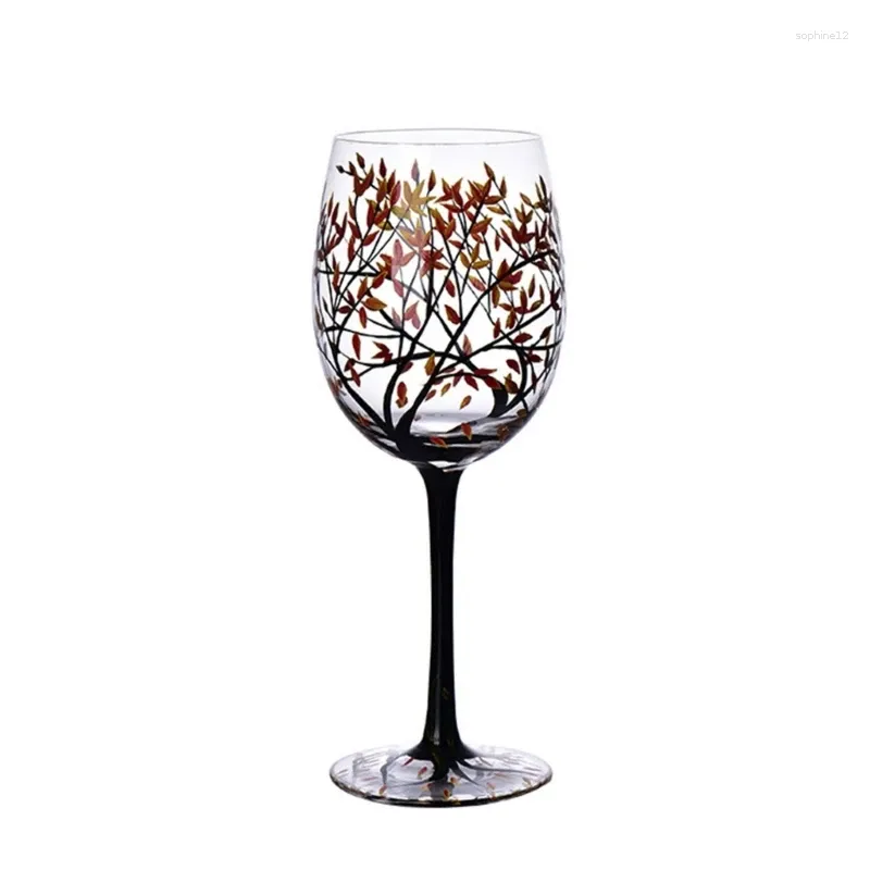 Wijnglazen YYSD Four Seasons Tree Glass Elegant met de hand geschilderd glaswerk Gift voor verjaardagshuiswarmingsvakantie