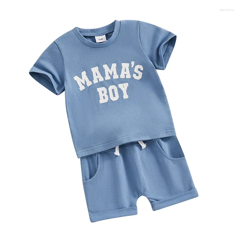Ensembles de vêtements Carolilly Toddler Boy Vêtements d'été Lettre Imprimer MAMA S T-shirt à manches courtes avec short à taille élastique 2pcs Outfit bébé