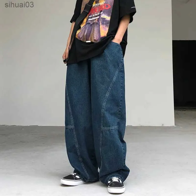 Jeans pour hommes Nouveau pantalon à jambes larges sac de mode pour hommes couleur unie patchwork pantalon Harajuku décontracté lâche surdimensionné jean hommes vêtements Y2KL2403