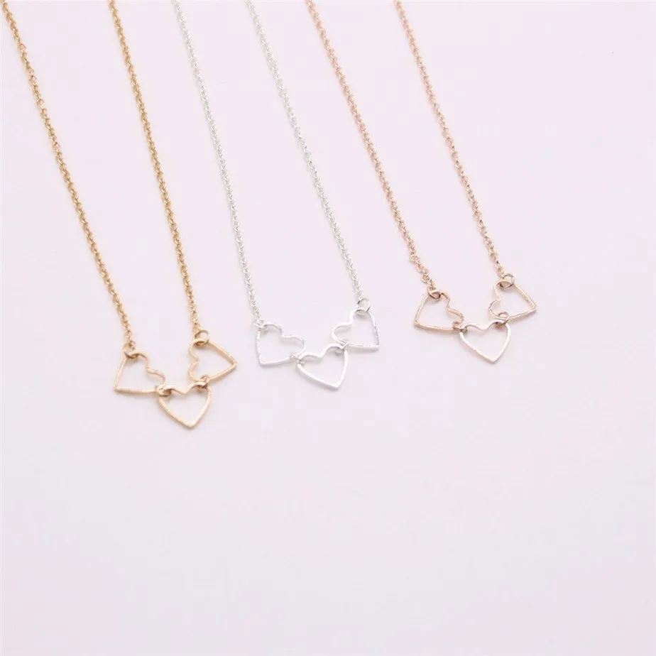 Collier coeur d'amour creux trois pendentifs combinaison colliers pour filles les femmes or argent rose trois couleurs en option210d