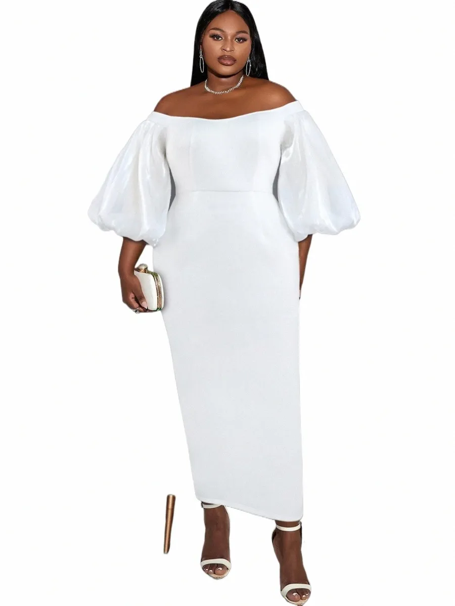 Robes de soirée blanches pour femmes, plus la taille 4XL, épaules dénudées, crayon, anniversaire, invité de mariage, demoiselle d'honneur, robes de bal LG, tenues 2024 86S3 #