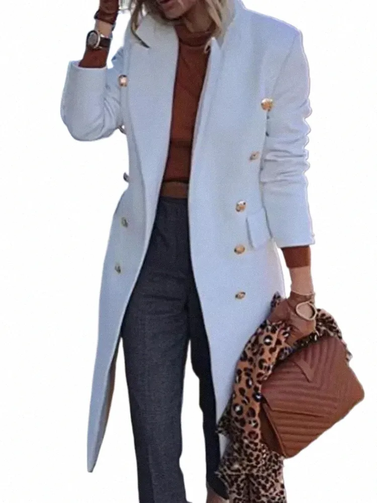 persality Women Jacket Lapel Lg Cardigan Overcoat Rivet Decorate Autumn Winter Warmth Solid Coat Office Lady Autumn Winter J1ZC#