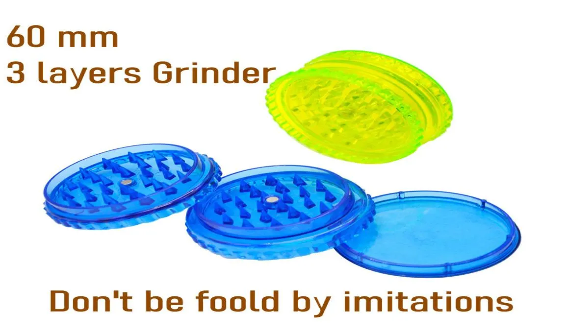 Plastic Grinder with Magnet Herb Tobacco Smoking Crusher 60mm 3 layer Smoking Accessories Assorted Colors 24 pcsbox9669367