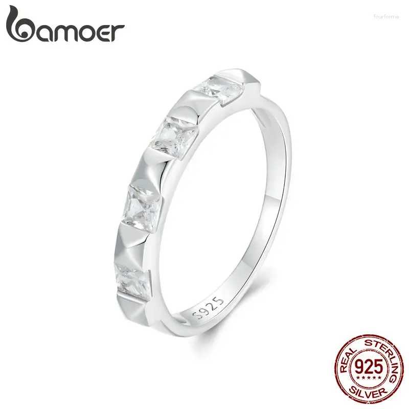 Cluster Anéis Bamoer 925 Sterling Silver Sparkling Zircon Anel Empilhável Rebite para Mulheres Festa Diária Fine Jewelry Presente