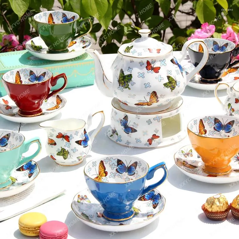 Canecas Estilo Europeu Teaware Set Bone China Britânico Chá da Tarde Cerâmica Xícara Preta