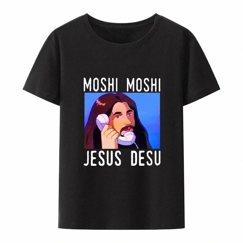 Moshi Jesus Desu Lustiges T-Shirt Männer T-Shirt Plus Size Kurzarm Atmungsaktive T-Shirts Casual Tops Muster Roupas Masculinas Koszulki 50Ka #