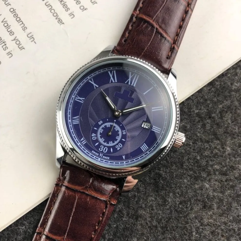 Fashion mens watches Luxury men watch Top brand 40mm small dial works leather strap Stainless Steel band wristwatches for man gift302o