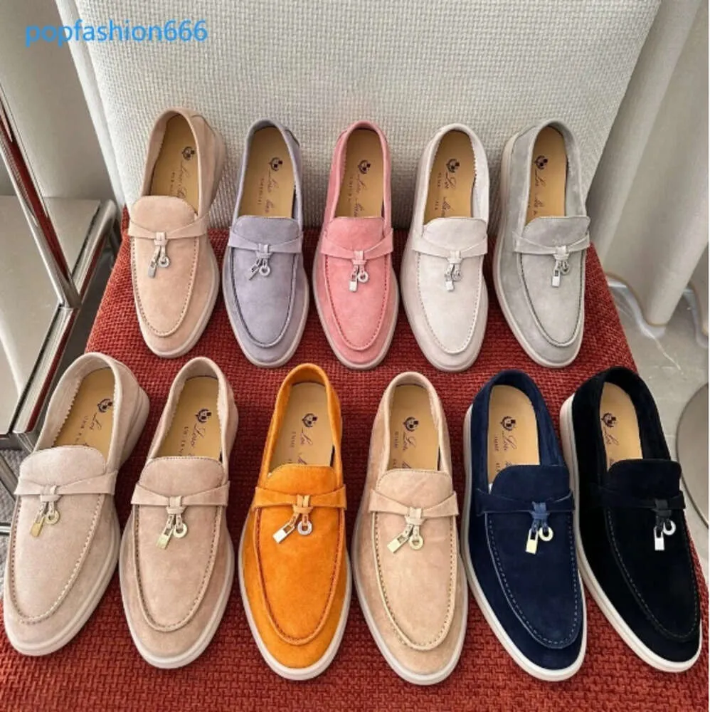 Dames zomerwandeling suède afdrukken casual schoenen Loro Piano Man Tasman loafers platte hak jurk schoen luxe lederen sneakers zwarte designer mocassin slip op rubber S355