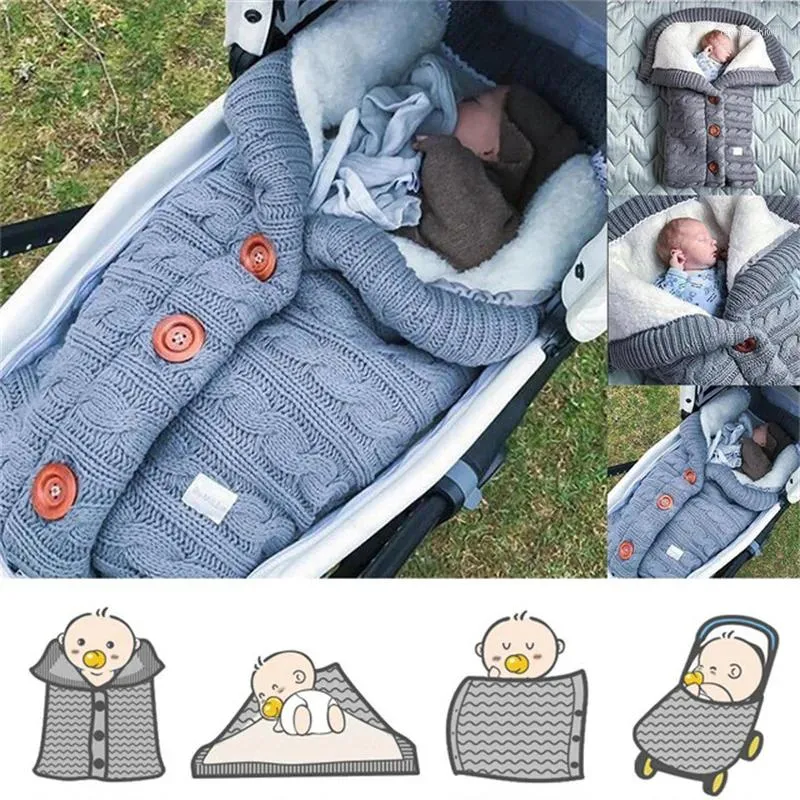 Blankets Baby Winter Warm Sleeping Bags Infant Button Knit Swaddle Wrap Swaddling Stroller Toddler Blanket