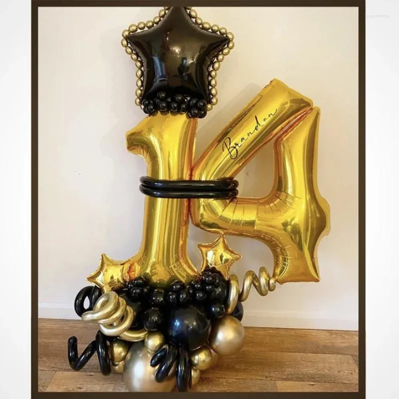 Decoração de festa 1 conjunto de balão de aniversário preto dourado com número de 32 polegadas para adulto 18 0 30 40 50 anos bola
