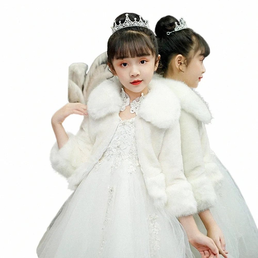 girl Wedding Fur Wrap Winter Warm Children New Style Prom Party Keep Warm Coat Kids Shawl With Sleeves e50J#