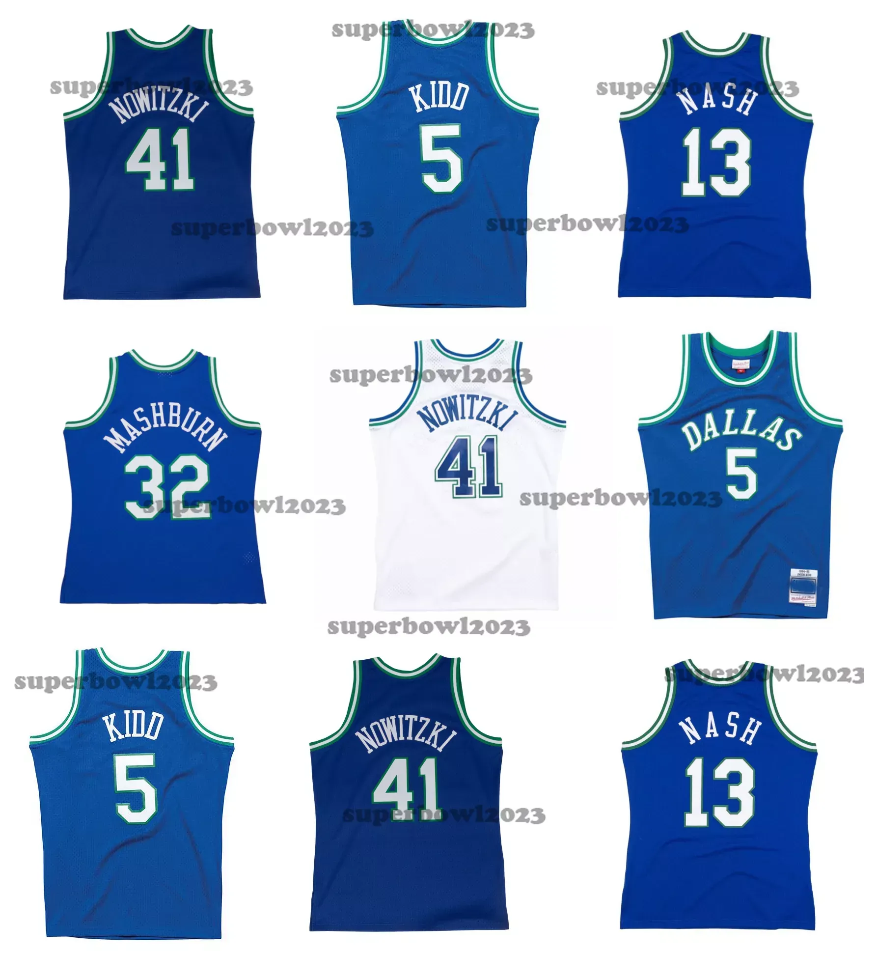 Dirk Nowitzki Maverick Basketballtrikot Dalla Jason Kidd Steve Nash Jamal Mashburn Throwback Blau Weiß Größe S-XXL