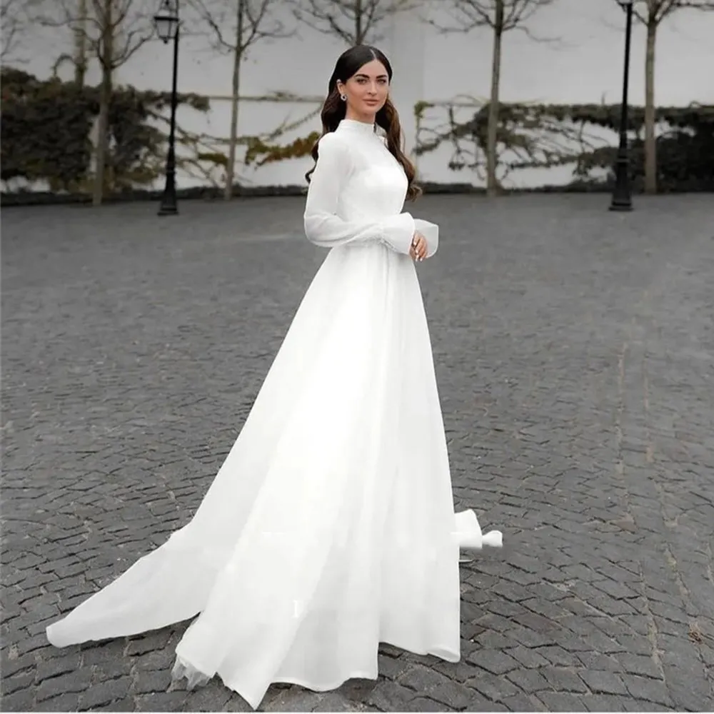 Simple Tulle Elegant Civil Wedding Dress High Neck 3/4 Sleeve White Bridal A-Line Gown from Dhgate Boutique Wedding Dresses - price 78.38 Simple Tulle Elegant Civil Wedding Dress High Neck 3/4 Sleeve White Bridal A-Line Gown from Dhgate Boutique Wedding Dresses - price 78.38