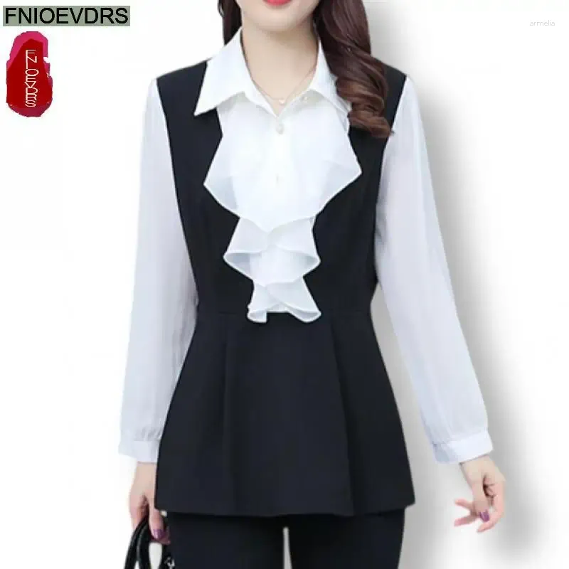 Women's Blouses L-5XL Loose Clothes 2024 Women Spring Long Sleeve Elegant Ruffles White Shirts Casual Retro Tunic Peplum Tops And