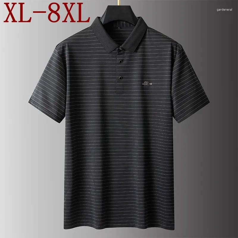 Polos pour hommes 8XL 7XL 6XL 2024 Summer Business T-shirt rayé Hommes Tops Hommes Haut de gamme Polo Casual Male Vêtements