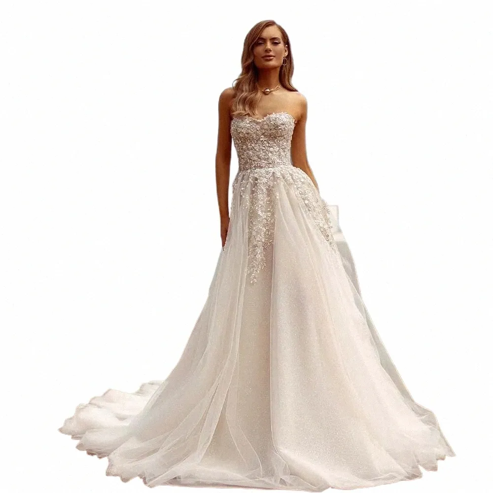 Mariage élégant Dres A-ligne exquise dentelle Applique hors épaule manches moelleux Princ style robe de mariée sur mesure u9Vc #