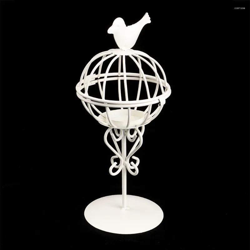 Ljushållare ihåliga unika fågelbur vit järn konsthållare kreativt skrivbord ljusstake prydnad hemrum dekoration