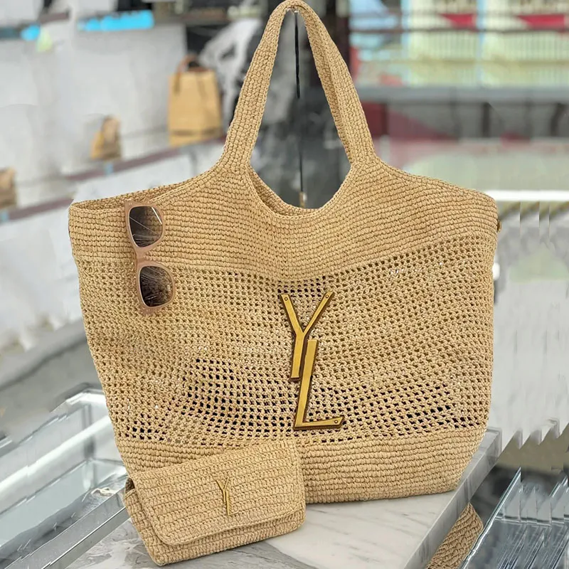 10A designer tas Tote Bag yslbags Raffias schoudertas van stro Luxe handtas Dames grote Icare Klassieke strandhandtas Luxe kwaliteit stro geweven metaal Letter LOULOU tas