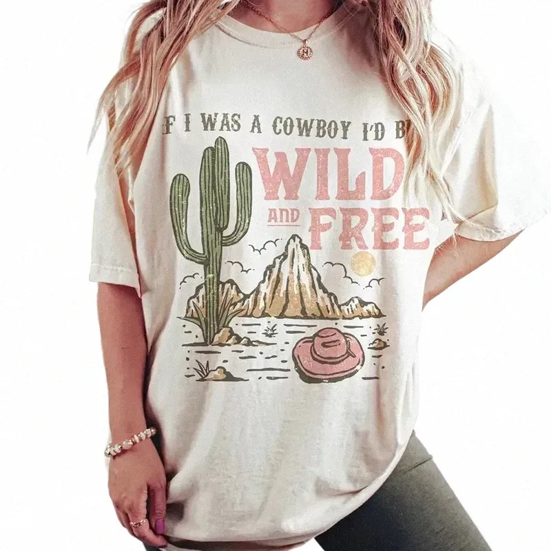 desert Cactus Graphic Tshirt Vintage Western Cowgirl T-Shirts Cute Short Sleeve Tees Cott Retro Tops Plus Size Tops For Women F5mV#