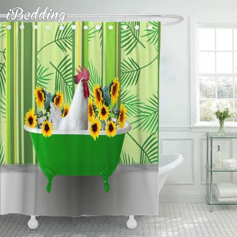 Duschgardiner badbubbel solros kyckling gardin 3d tryckt tecknad anime djur badrum vattentät med krokar för dekor