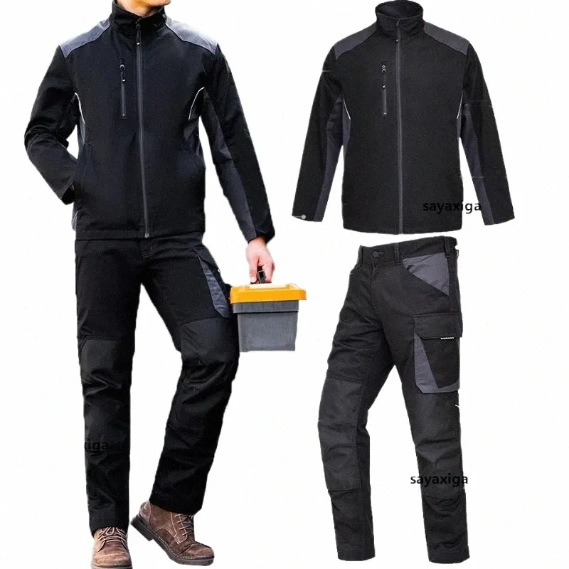 Svart arbetskläder för män bär resistent Auto Repairman Mekanisk arbetande Uniform Labour Welding Suit Workshop Work Coveralls 05T2#