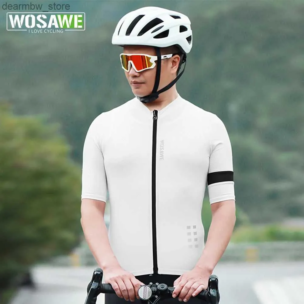 Cycling Jackets WOSAWE Mens Cycling Jersey Short Sleeve MTB Bicycle Clothing White Summer Clothes Pro Road Racing Mountain Bike Jersey Shirt24329