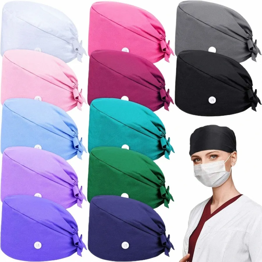 solid Color Scrubs Cap Adjustable Cott Surgical Hats Nurse Uniform Accories Unisex Hospital Beauty Store Work Caps n5xa#