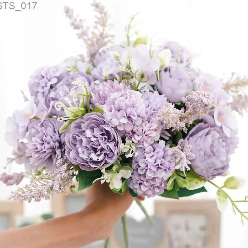 Guirnaldas de flores decorativas Flores artificiales Ramos de novia de seda rosa Peonía Suministros de boda Decoración del jardín de la habitación del hogar Regalos florales falsos para el día de San Valentín L2403