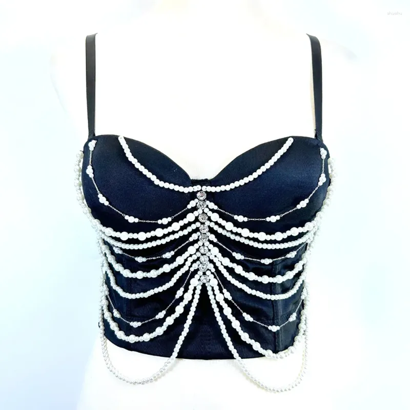 Débardeurs pour femmes Style coréen Camisole Busiter Corset haut court femmes diamants chaîne de perles hauts barre de nuit Club occasion spéciale