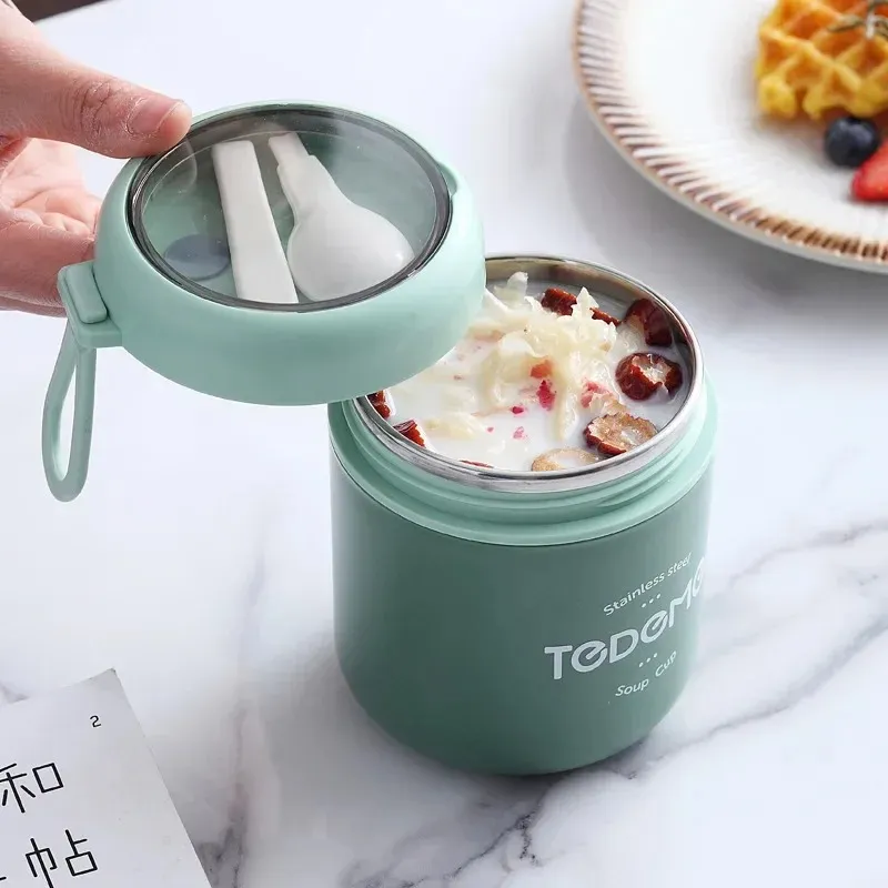 Mini termisk lunchlåda matbehållare med sked rostfritt stål vaccum kopp sopp kopp isolerad lunchlåda