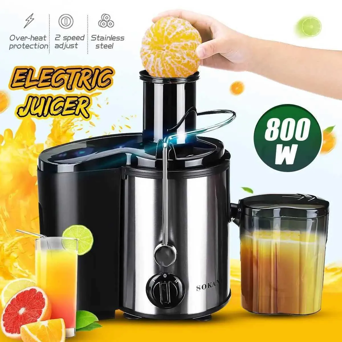 Juicers Juice extractor 800W juicer 3-inch large mouth suitable for all fruits and vegetables juice extractor 2-speed easy to cleanL240401