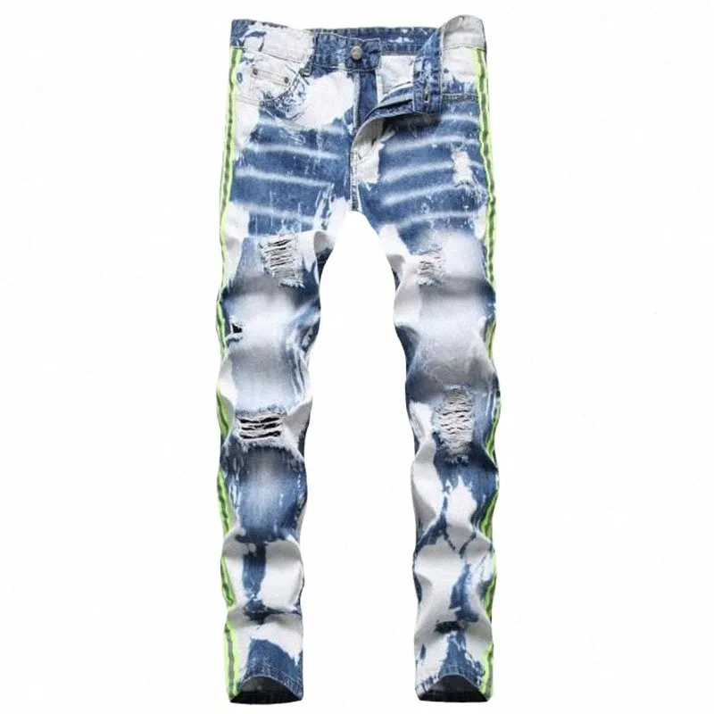 2022 Горячие новые мужские джинсы с рваными дырками Fi, повседневные тонкие узкие джинсы, мужские брюки, повседневные мужские джинсовые брюки в стиле хип-хоп b6ub #