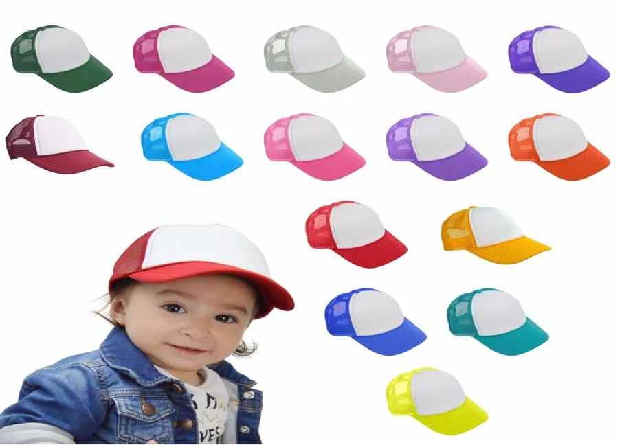 15 Farben Kinder Baseball Cap Erwachsene Mesh Caps Blank Trucker Hüte Snapback Hüte Mädchen Jungen Kleinkind Cap GGA3268996923