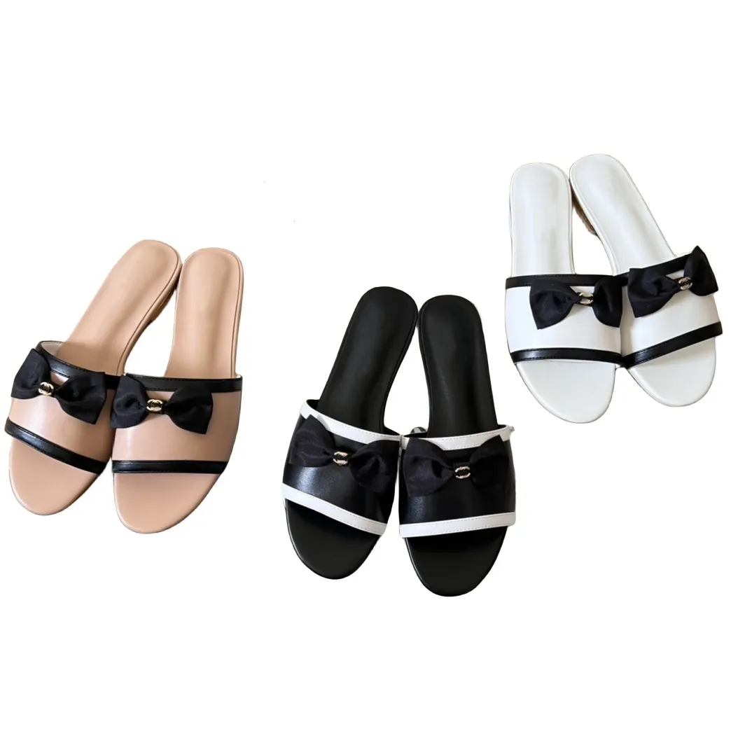 Nieuw merk ontwerp topkwaliteit boog platte slippers zomer eenvoudige mode dragen schoenen slippers damesschoenen Maat 35-41