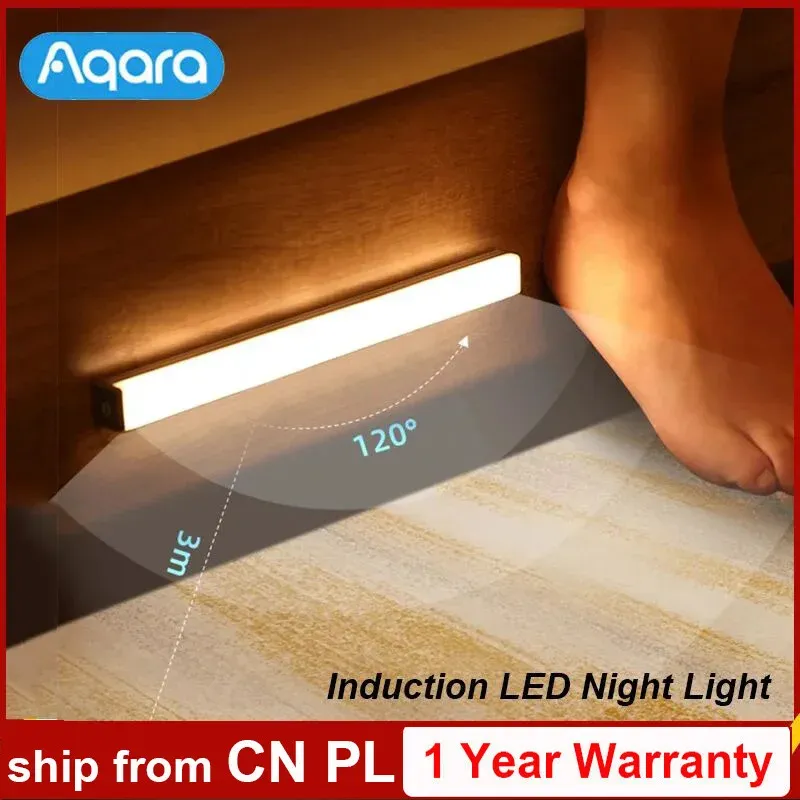 Control Aqara Induction LED Night Light Magnetic Installation with Human Body Light Sensor 2 Level Brightness 8 Month Standby Time