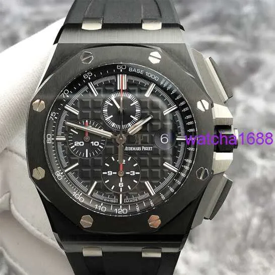 Belle montre-bracelet AP Airbnb Royal Oak Offshore Series 26402CE Cadran noir matériau céramique aiguille rouge chronométrage montre mécanique montre AP pour homme fond transparent 44 mm