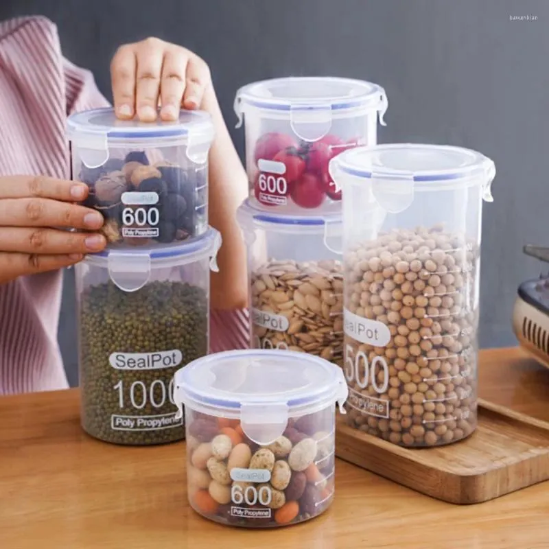 Storage Bottles Cylindrical Transparent Food Sealed Jars Moisture Proof PP Kitchen Boxes Airtight Leakproof Plastic Jar