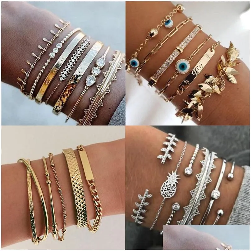 Identification Bohemian Gold Tassel Bracelets For Women Summer Beach Clear Crystal Stone Pineapple Geometric Heart Bangle Jewelry Dro Dhnpa