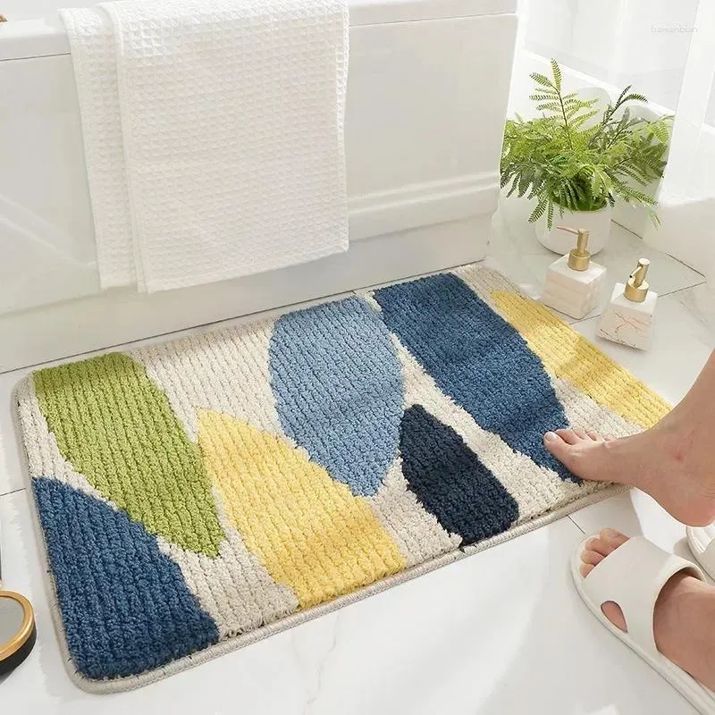 Bath Mats Rug Door Microfiber Mat Home Entrance Flocking Carpet Super Absorbent Room Non-slip Soft Leaves Green