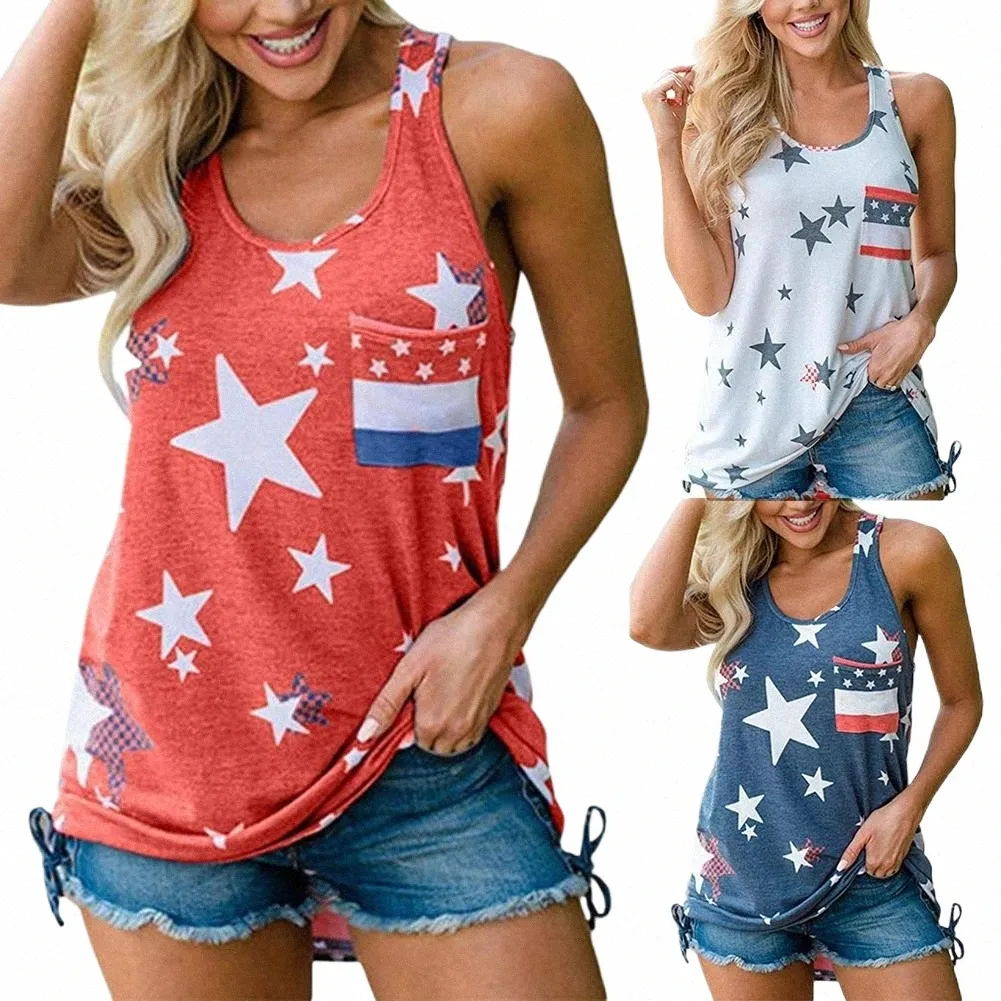 Frauen US Flag Tank Top 4. Juli Loose Fit Sleevel Stars Stripes T-Shirt Weste Sleevel Stars Stripes T-Shirt Weste Sleevel y5sO #