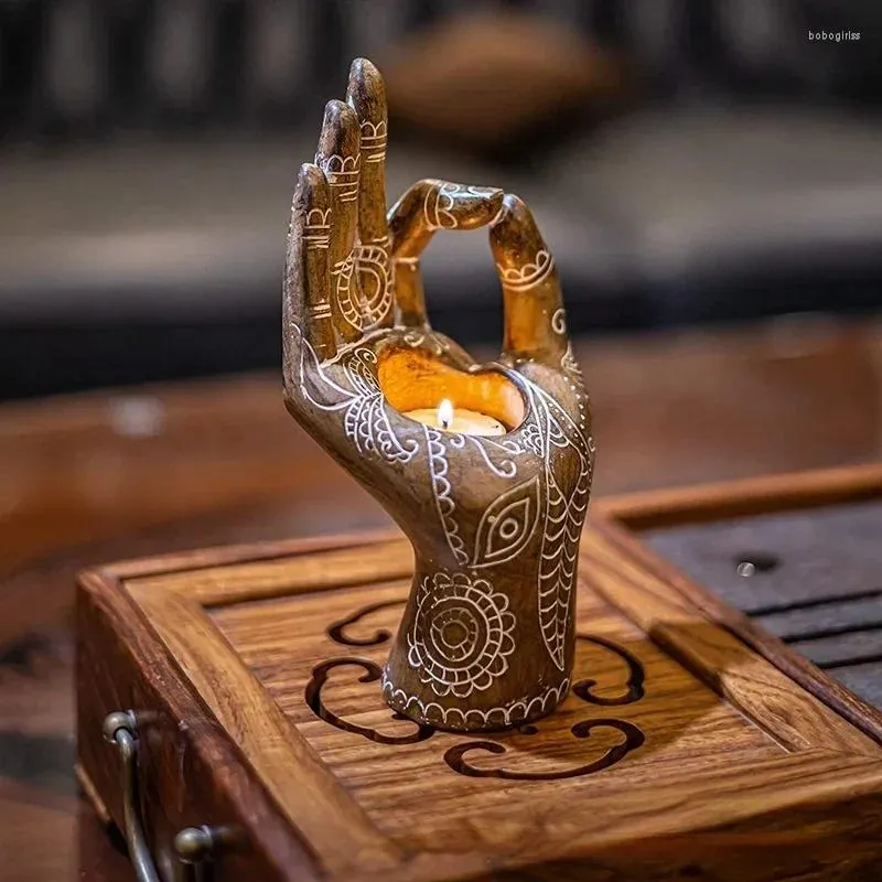 Kandelaars Boeddha Hand Theelichthouder Huishoudelijk diner bij kaarslicht Bruiloft Decoratie Arm Standbeeld Healing Soul Zen Ornament
